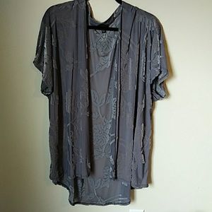 Slinky Soft Velevet Burnout Floral Gray Kimono